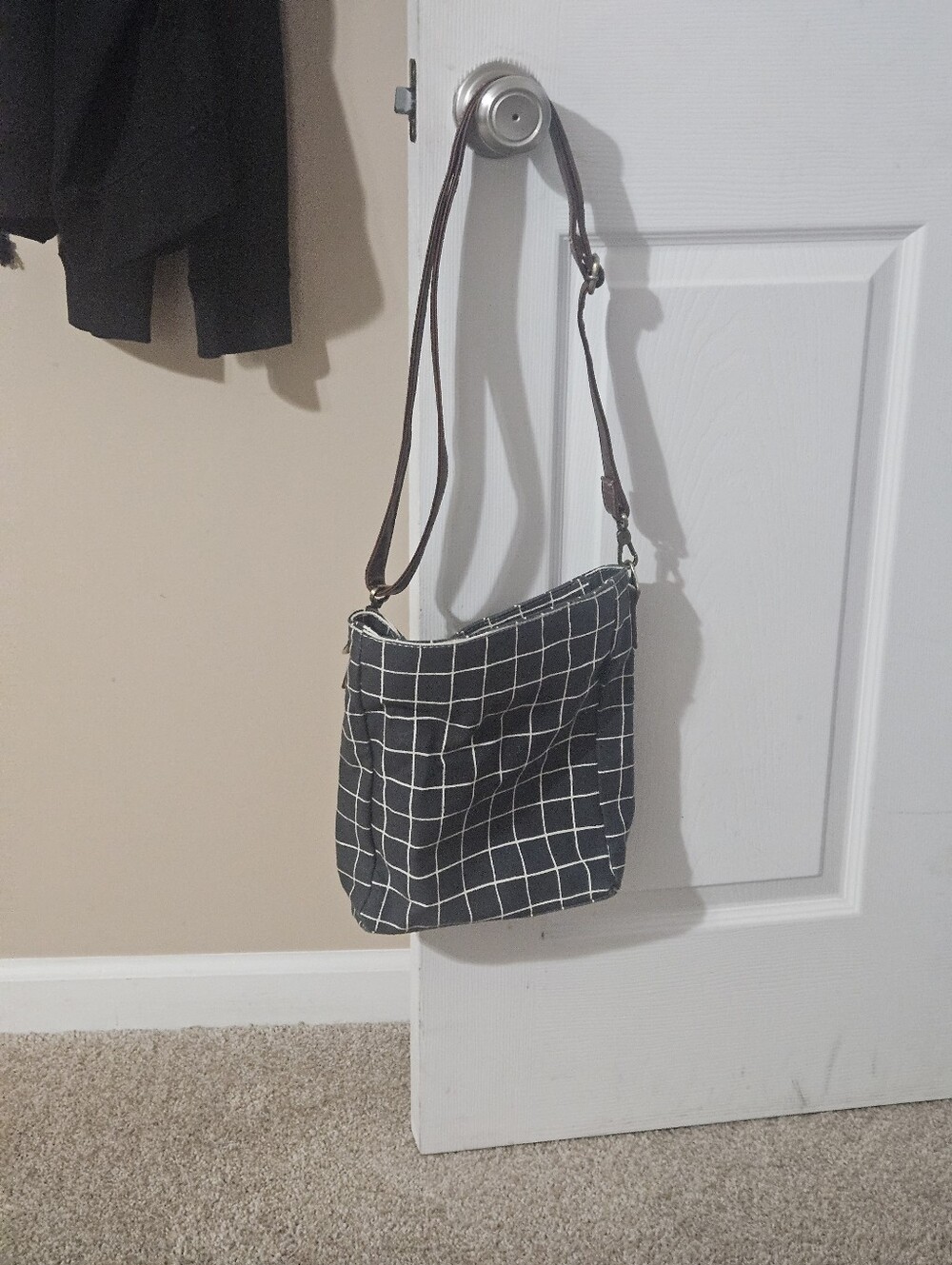 MAIKA Canvas Grid Crossbody Bag in Blue and White